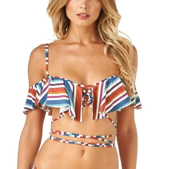 Caletta 70’s Stripe flutter sleeve top & Euro Bikini Bottom - Picture 2 of 6